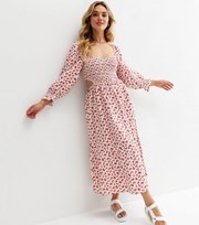 New Look White Ditsy Floral Linen-Look Cut Out Side Midi Dress